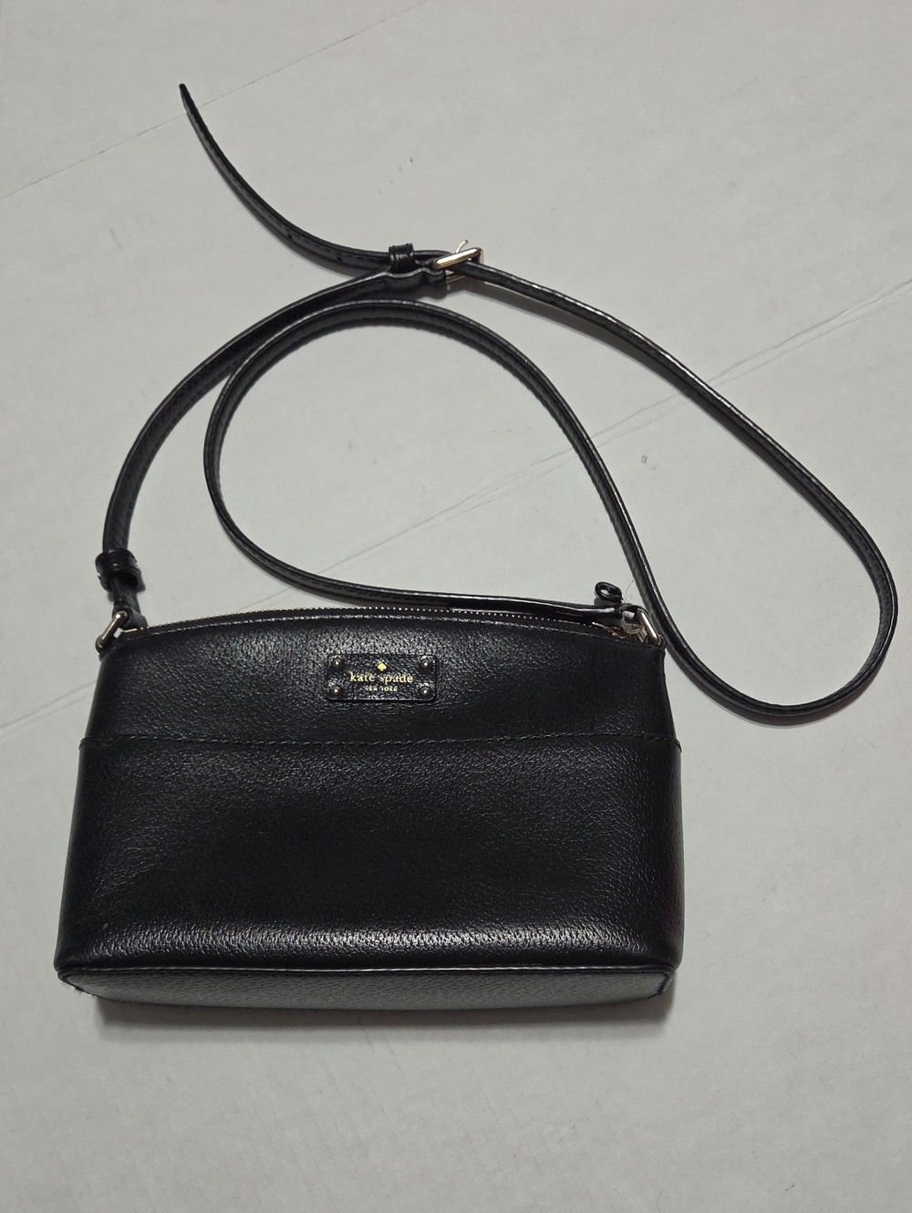kate spade Black Leather Crossbody with Gold-Tone Logo Plate
